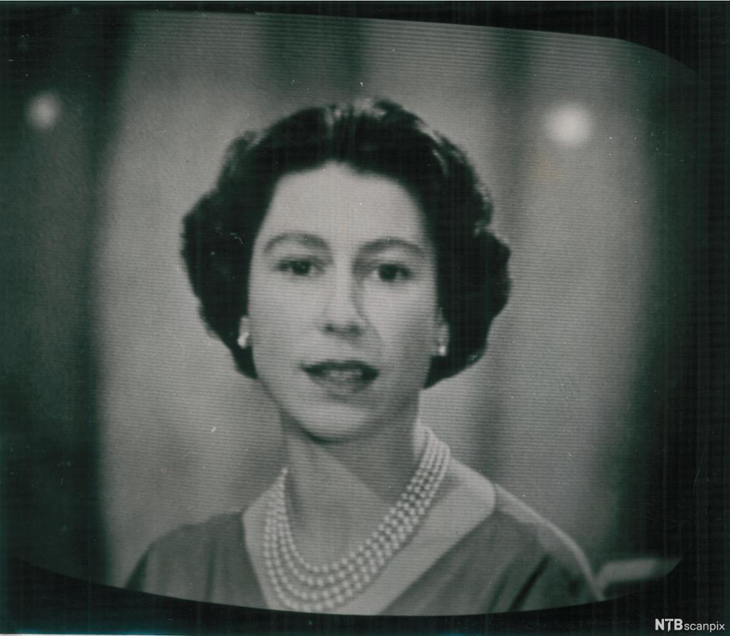 Picture of TV screen showing Queen Elizabeth II giving the 1958 Christmas speech