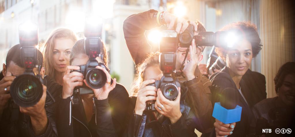 Photo. Sea of cameras obscuring the people who hold them. Press conference. 