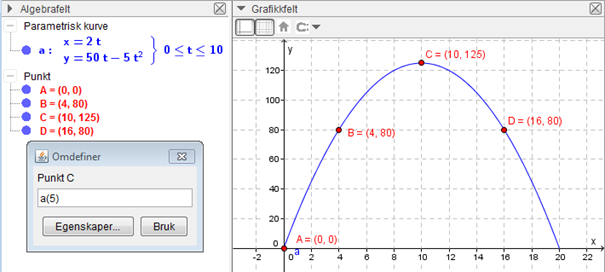 Skjermbilde av parametrisk kurve i GeoGebra. Bilde.