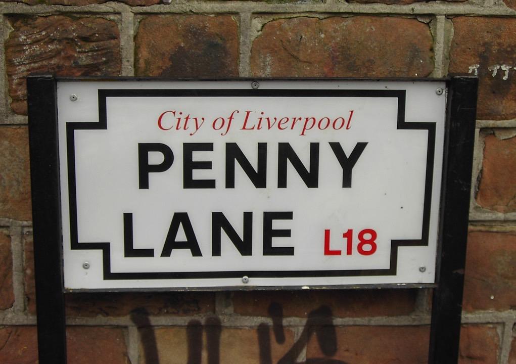 Penny Lane, street sign. Foto.