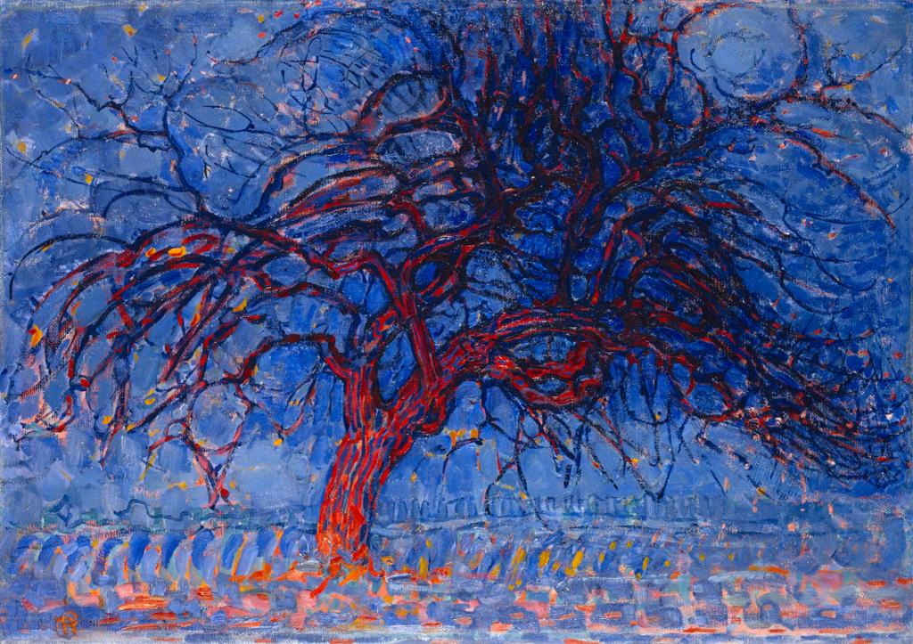 Kveld, det røde treet av Piet Mondrian, 1908–10. Foto. Maleri.