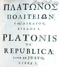 Forside av Platons "Staten", 1713-utgave. Foto av bok.