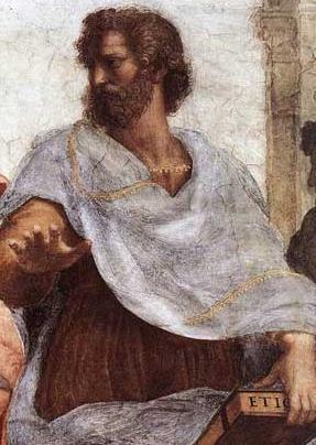 Aristoteles i et utsnitt av fresken "Skolen i Athen" av Rafael. Maleri. 