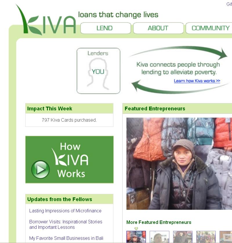 Kiva's mission is to connect people, through lending, for the sake of alleviating poverty.
