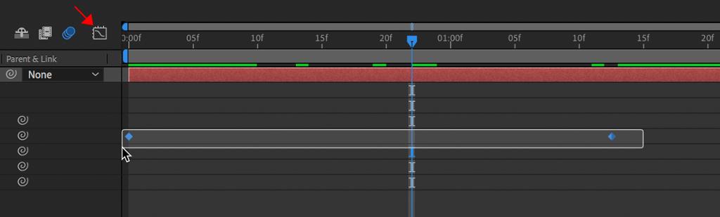 Graph editor i tidslinja i After Effects. Begge keyframes er markert. Skjermutklipp.