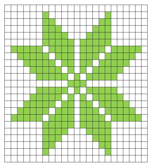 Rutemønster med ei åttebladrose i grønt. Illustrasjon.