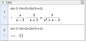 Rasjonale likninger i GeoGebra. Utklipp