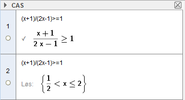 Rasjonale ulikheter i GeoGebra. Utklipp
