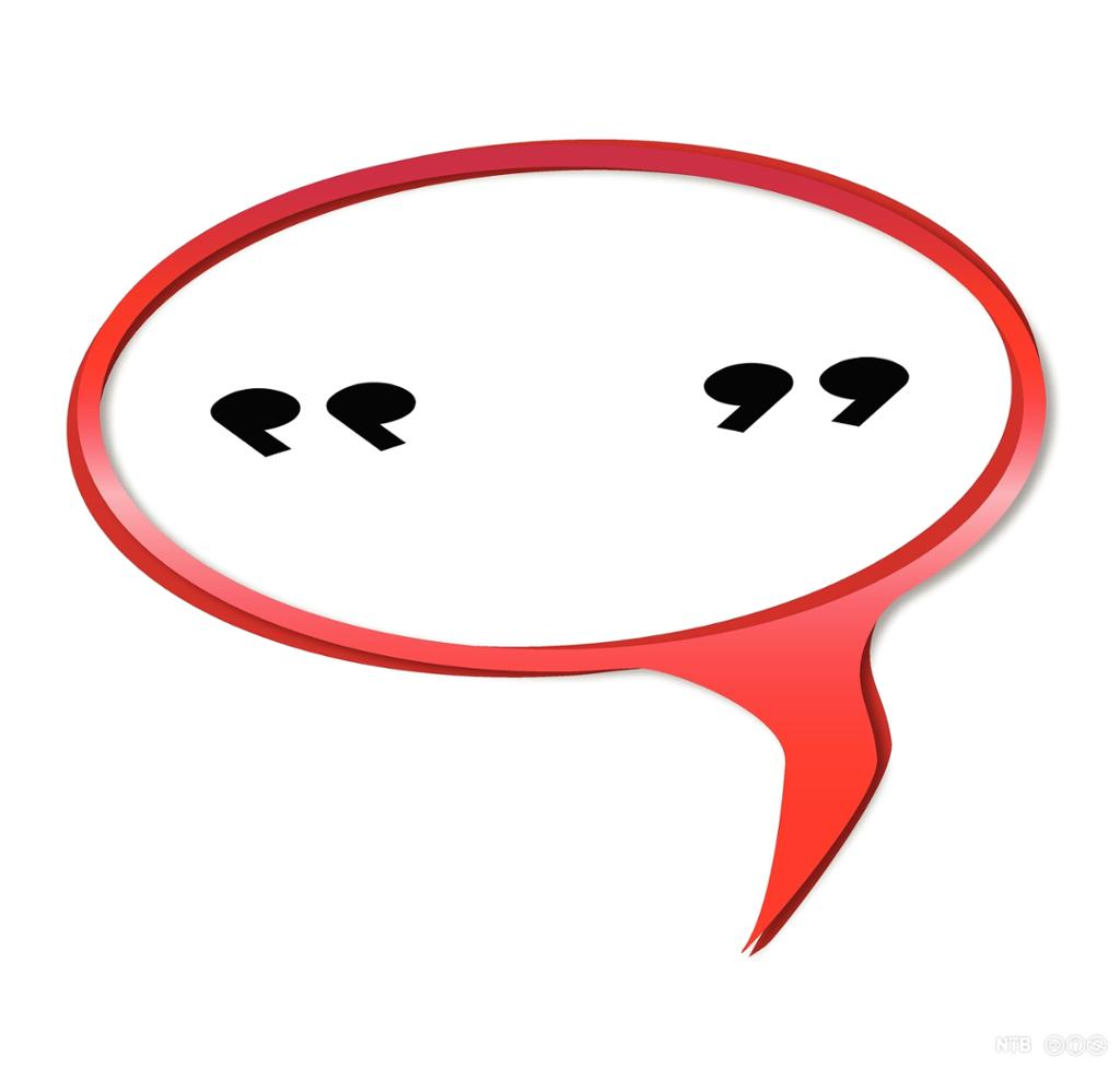 A pair of Quotation marks in a red speech bubble. Illustration. 