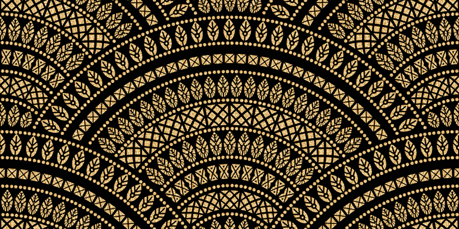 Dekor av geometriske former. Halvsirkler med bladmønster, firkanter og prikker. Illustrasjon. 