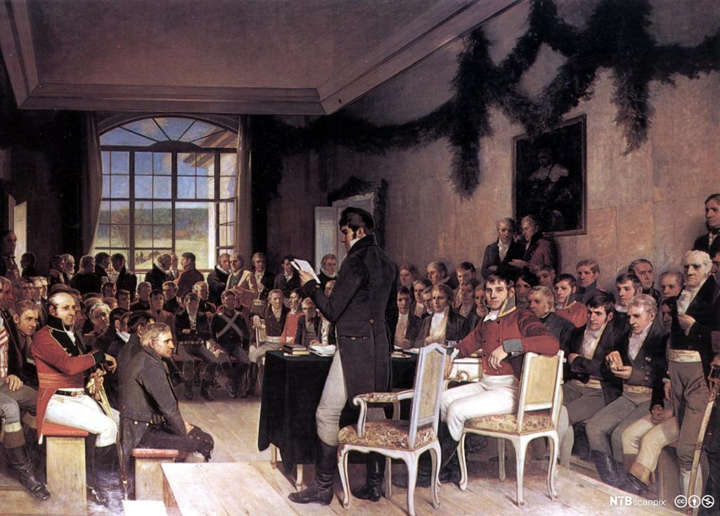 Oscar Wergelands kunstverk Riksforsamlingen på Eidsvold 1814. Maleri.