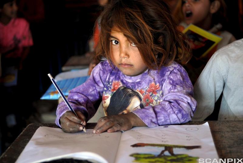 jente på skole i Irak. Foto.
