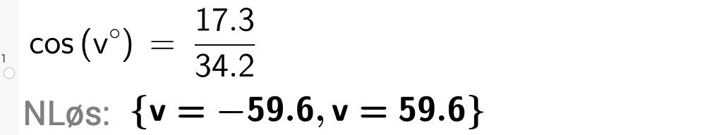 cos komma v grader komma 17,3 delt på 34,2.Foto.