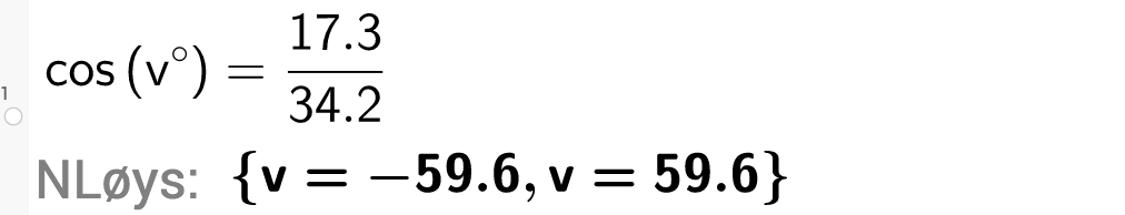 cos komma v grader komma 17,3 delt på 34,2.Foto.