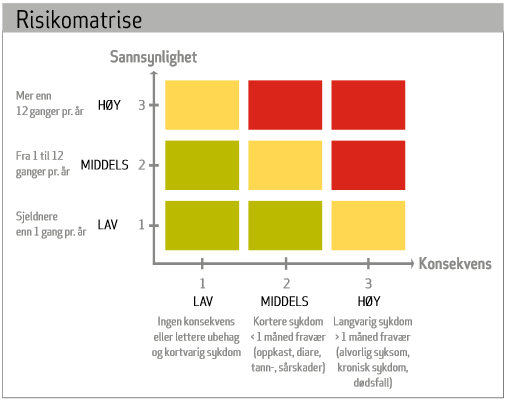 Et eksempel på en risikomatrise. Illustrasjon.