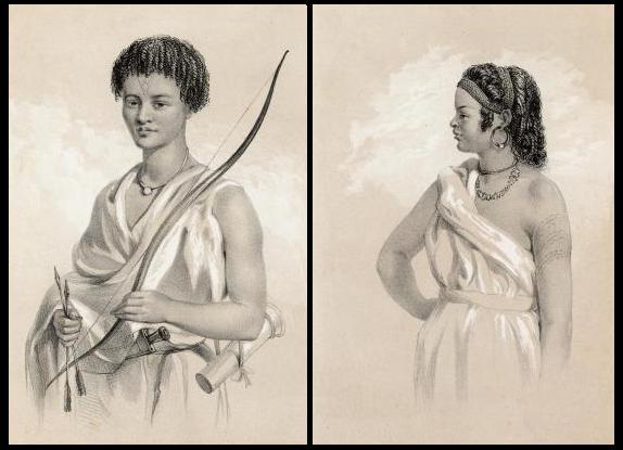 Tradisjonell framstilling av en kvinne og en mann fra Issa-klanen i 1844. Illustrasjon.
