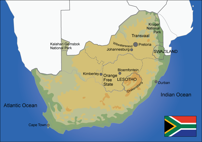 Map over South Africa. Illustration.