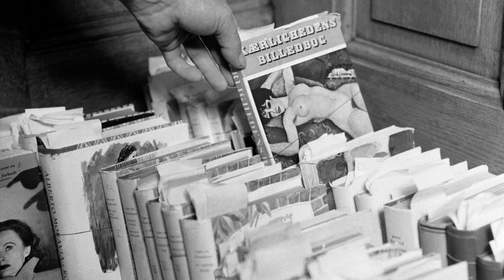 Erotiske bøker som forsvaret brukte som bevis i Mykle-saken. Foto.
