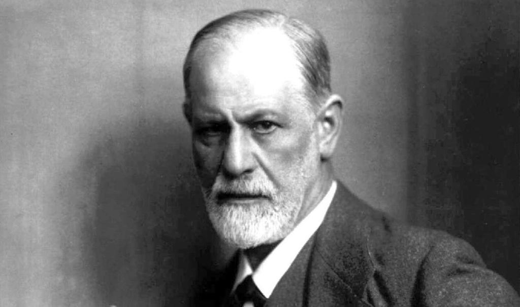 Et svart-hvitt-bilde av Sigmund Freud. Foto. 