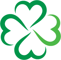 Senterpartiets logo. Grønne firkløverblader formet som hjerter på hvit bakgrunn. Illustrasjon.