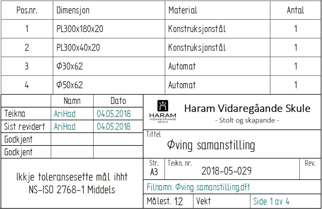 Bilde. Tekst som viser stykklisten i tegningsdokumentasjonen.