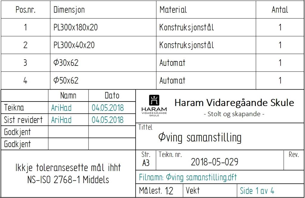 Døme som viser stykklista i ein teikningsdokumentasjo. Illustrasjon.