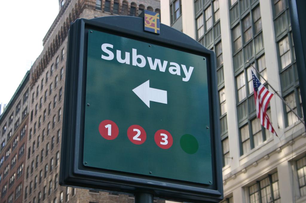 Et skilt med "Subway" i New York. Foto.