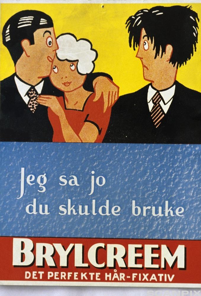 Bildet viser en reklameplakat for brylkrem, A-Magasinet, 29. april 1989.