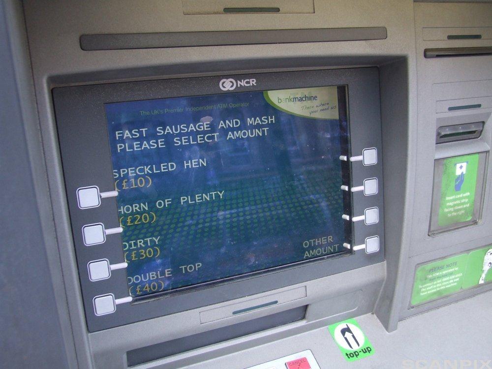 Cash machine with both Cockney and Standard English text