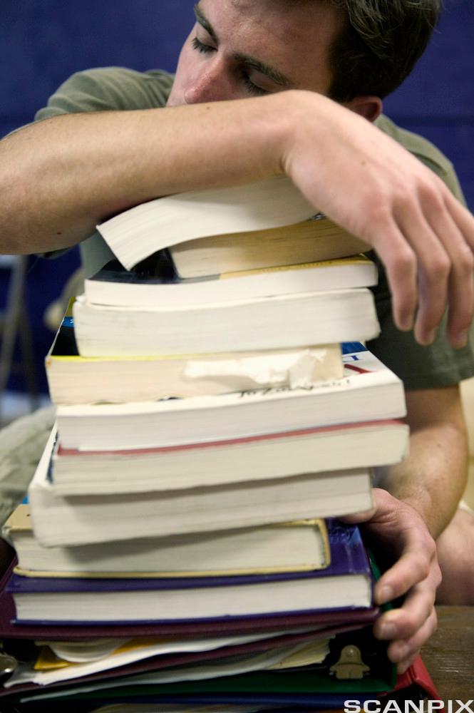Student Sleeping on Stack of Books