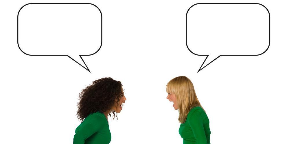 Two women discussing a topic