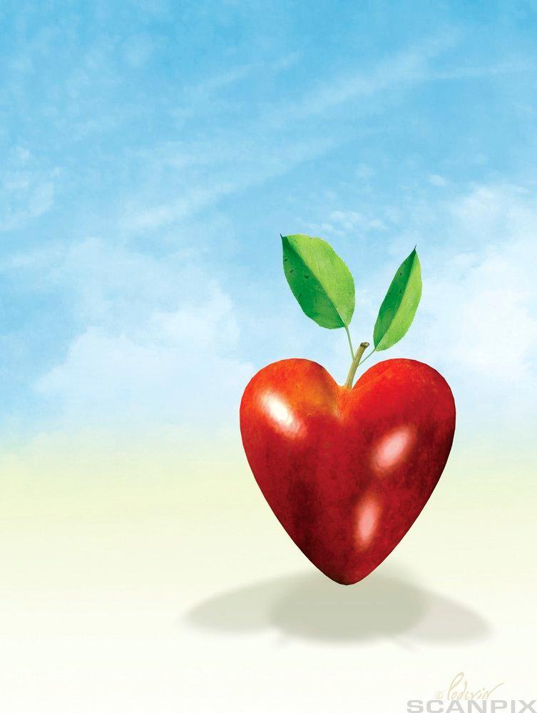 Symbol for å bry seg – et eple formet som et hjerte. Illustrasjon.