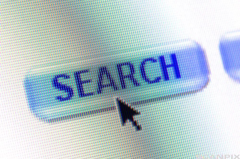 Nærbilde av en PC-skjerm, der musepekeren svever over en knapp merket «Search». Foto.