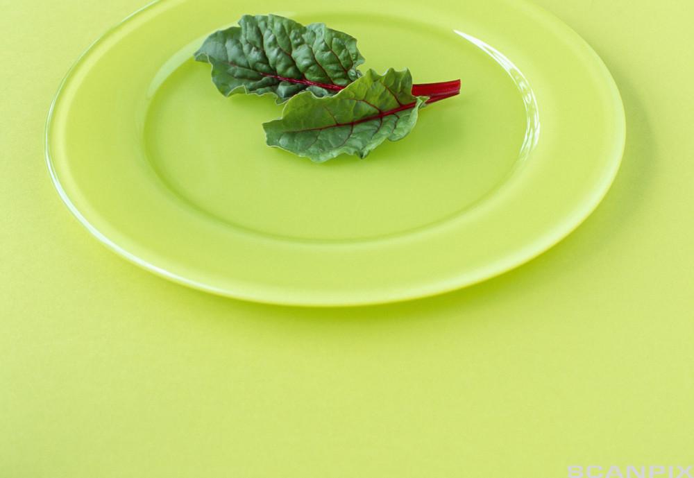 To salatblader på en grønn tallerken