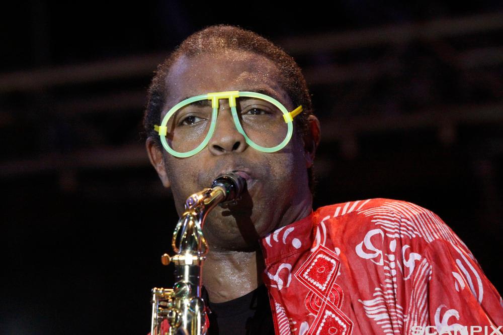 Musician Femi Kuti performs at a event in Lagos, Nigeria. The driving rhythms of Kuti's message follow that of his famous father