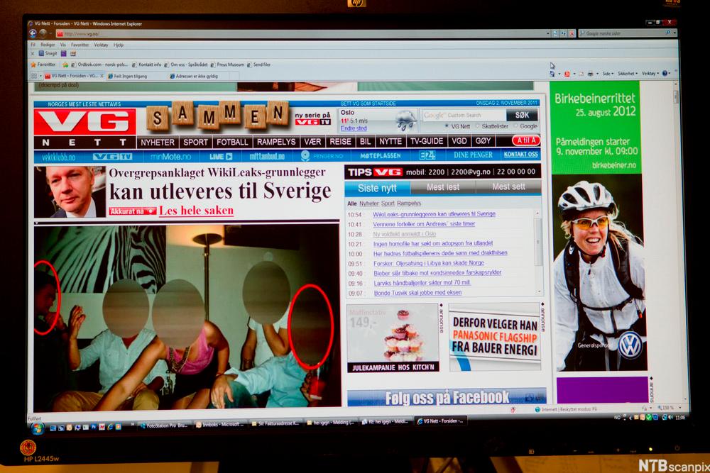 Nettsiden til VG. Foto.