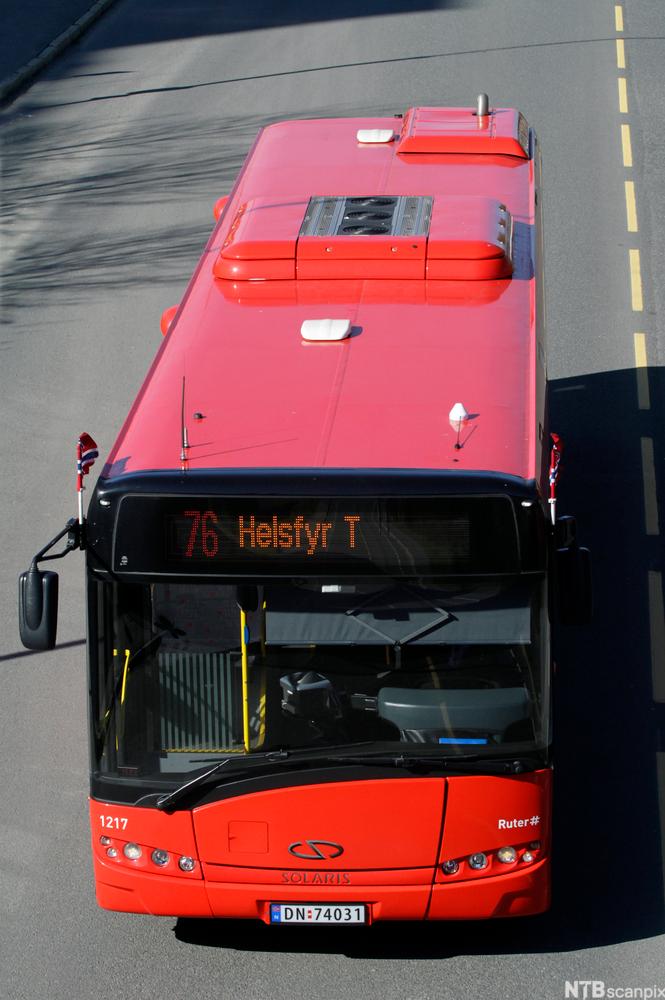 Rød rutebuss fra Oslo-selskapet Ruter. Foto.