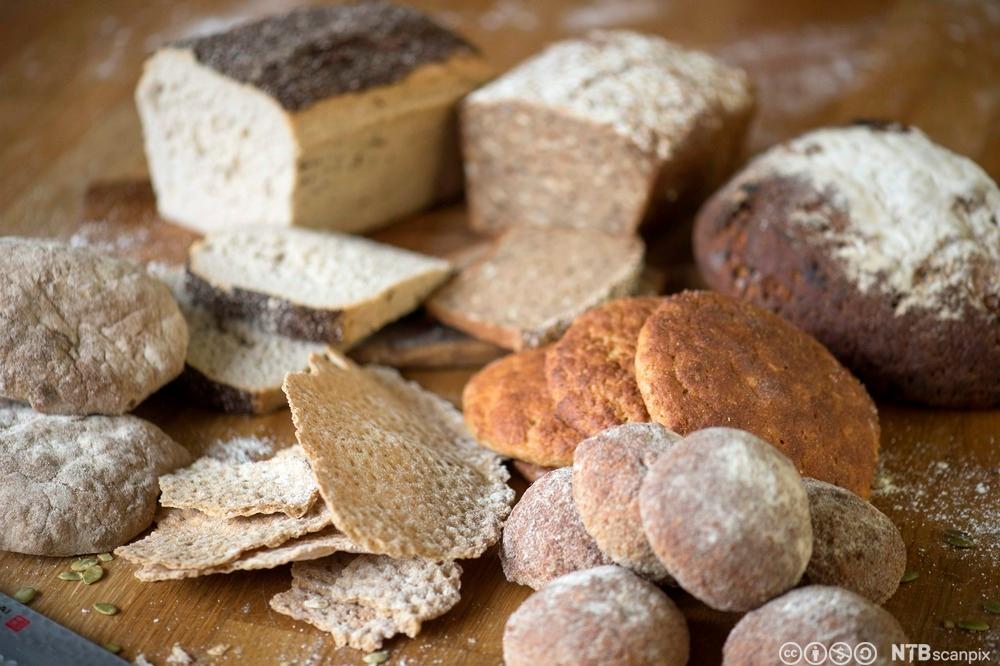 Ulike typar glutenfri brødbakst – grovt brød, fint brød, flatbrød, rundstykke m.m. Foto.