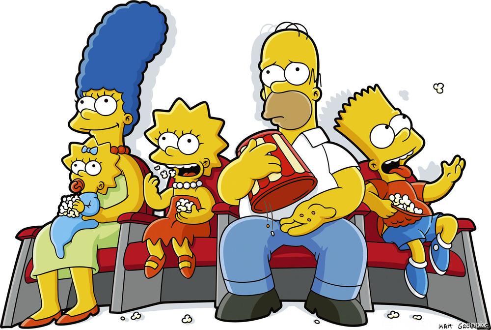 Familien Simpson på kino. Tegning.