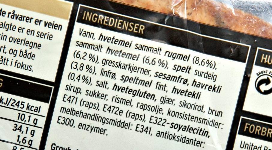 Ingrediensliste fra brød. Foto.
