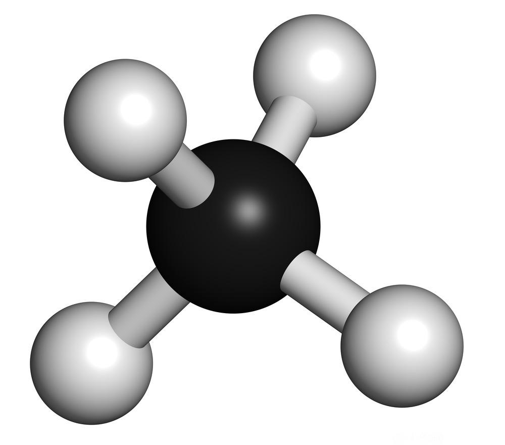 Metanmolekyl (hydrokarbon). Illustrasjon.