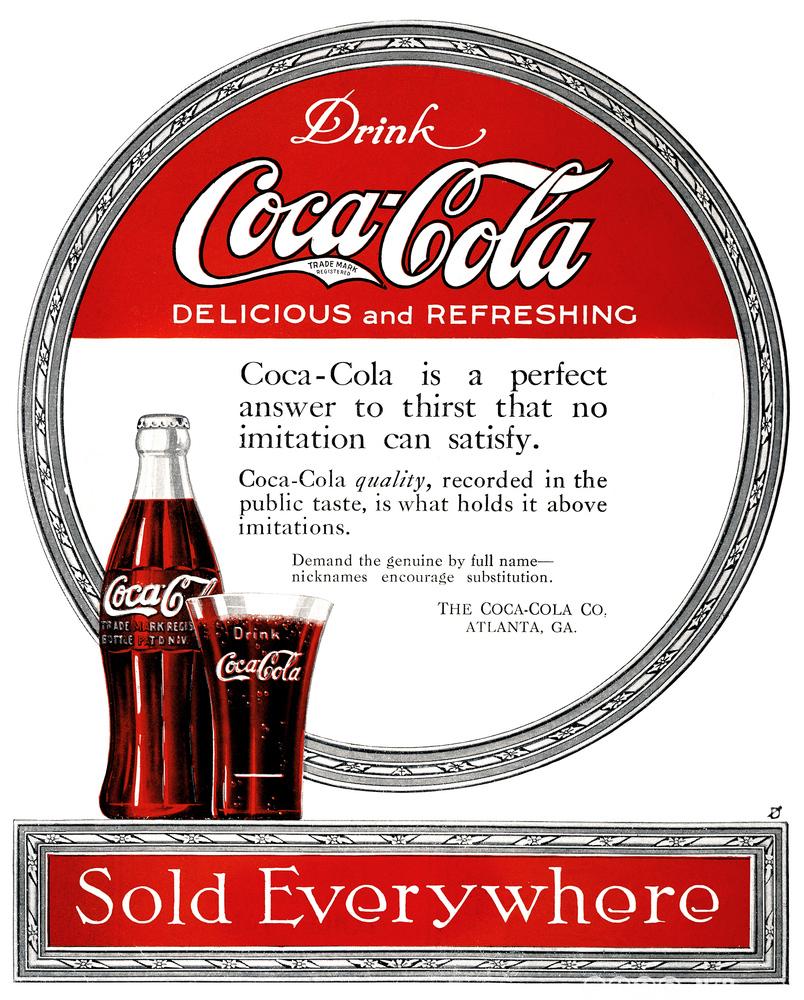 Amerikansk reklame for Coca-Cola fra 1919. Illustrasjon.