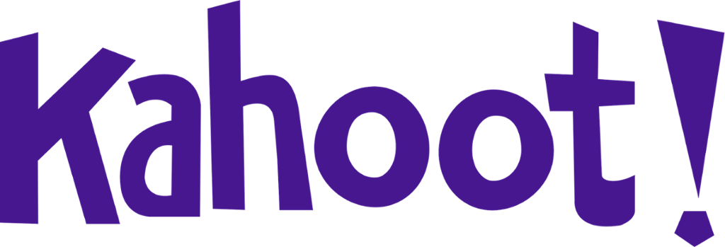 Kahoot sin logo. Navnet "Kahoot" er skrevet i lilla på grå bakgrunn. Foto.