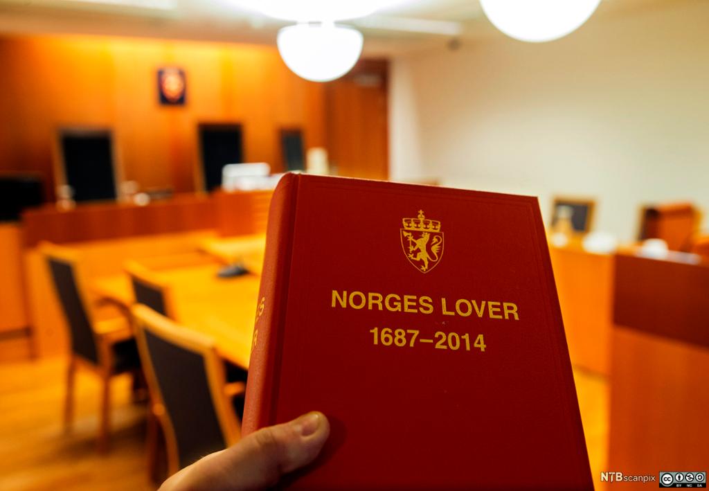 Bilete av Knut Storberget med Norges Lover.