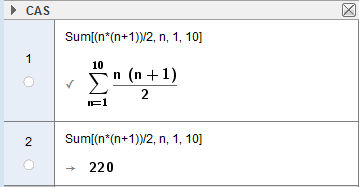 Summen av en rekke i GeoGebra. Bilde.