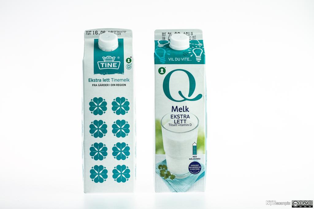 Tinemelk og Q-melk. Foto.