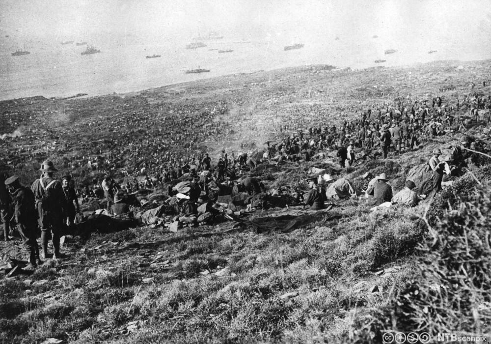 Britiske tropper landsettes i Suvlabukta på Gallipoli-halvøya i august 1915. Foto.