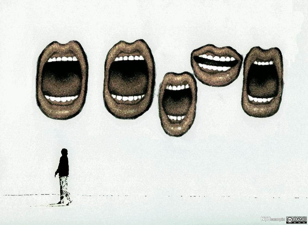 Big mouths talking to a person. Illustration.