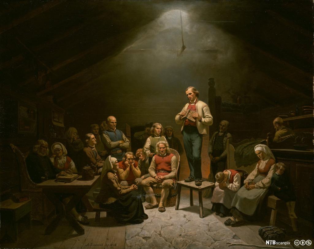Maleriet "Haugianerne" malt av Adolph Tidemand i 1852. Maleri.