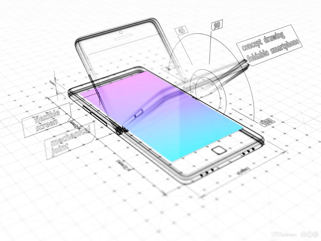 Konseptskisse som viser smarttelefon som kan brettes. Foto.